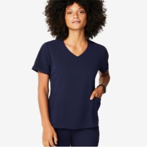 Figs Women’s Limited Edition Inala V-Neck Scrub Top Navy Blue Side Zipper Rolled - Picture 1 of 11